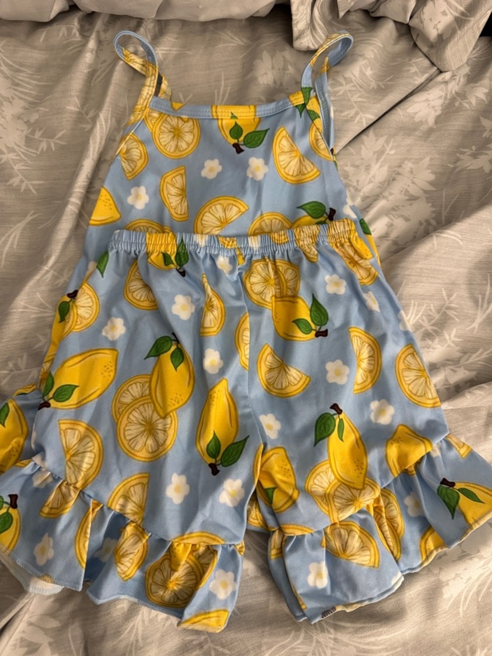 Girls' Lemon Pattern Blue Romper